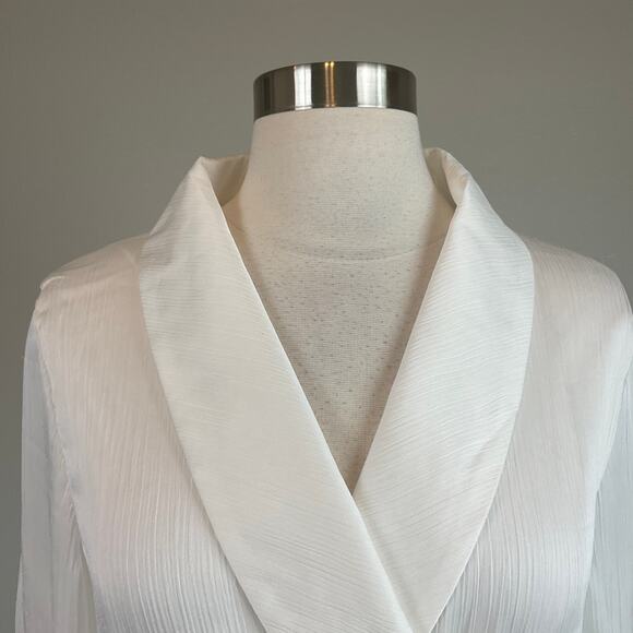 White Satin Long Sleeve Cocktail Dress Size 10 Laundry V-Neck A-Line Wrap - Picture 8 of 14